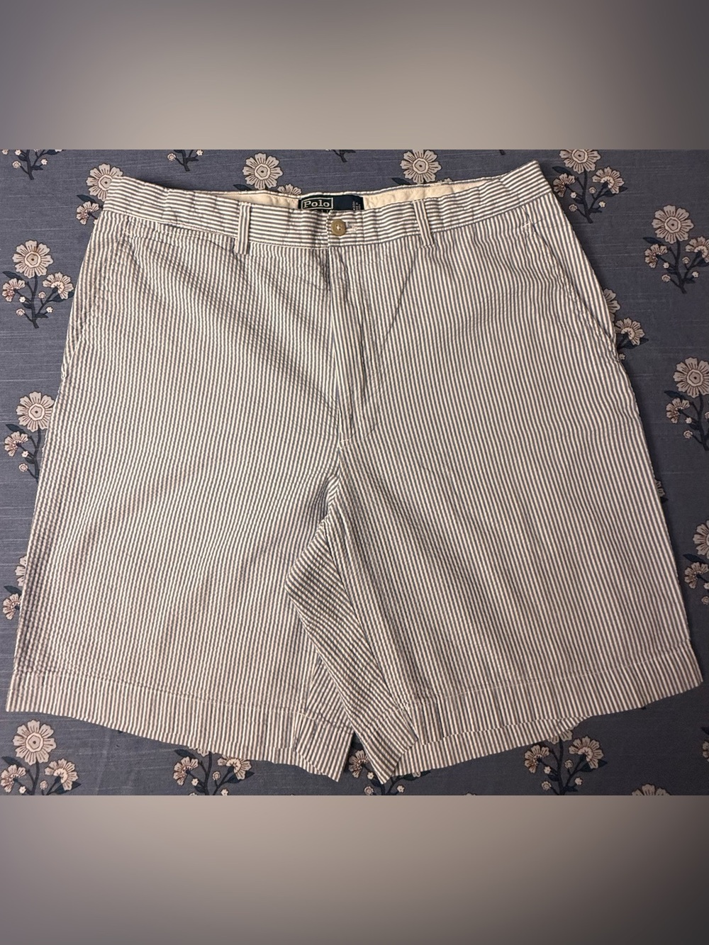 Polo Ralph Lauren Seersucker Flat Front Shorts – Men’s 35 – Blue/White – EUC